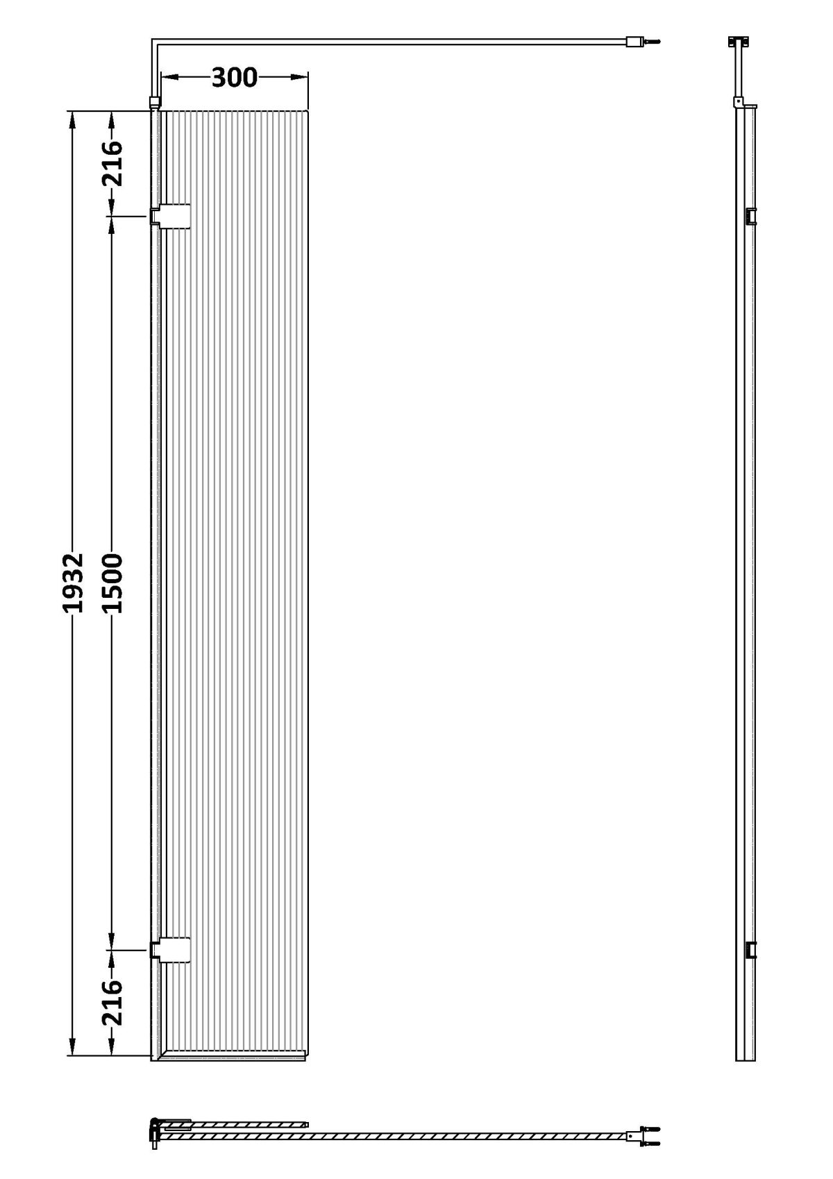 300x1950 Fluted Hinged Screen with Support Bar - Image 2