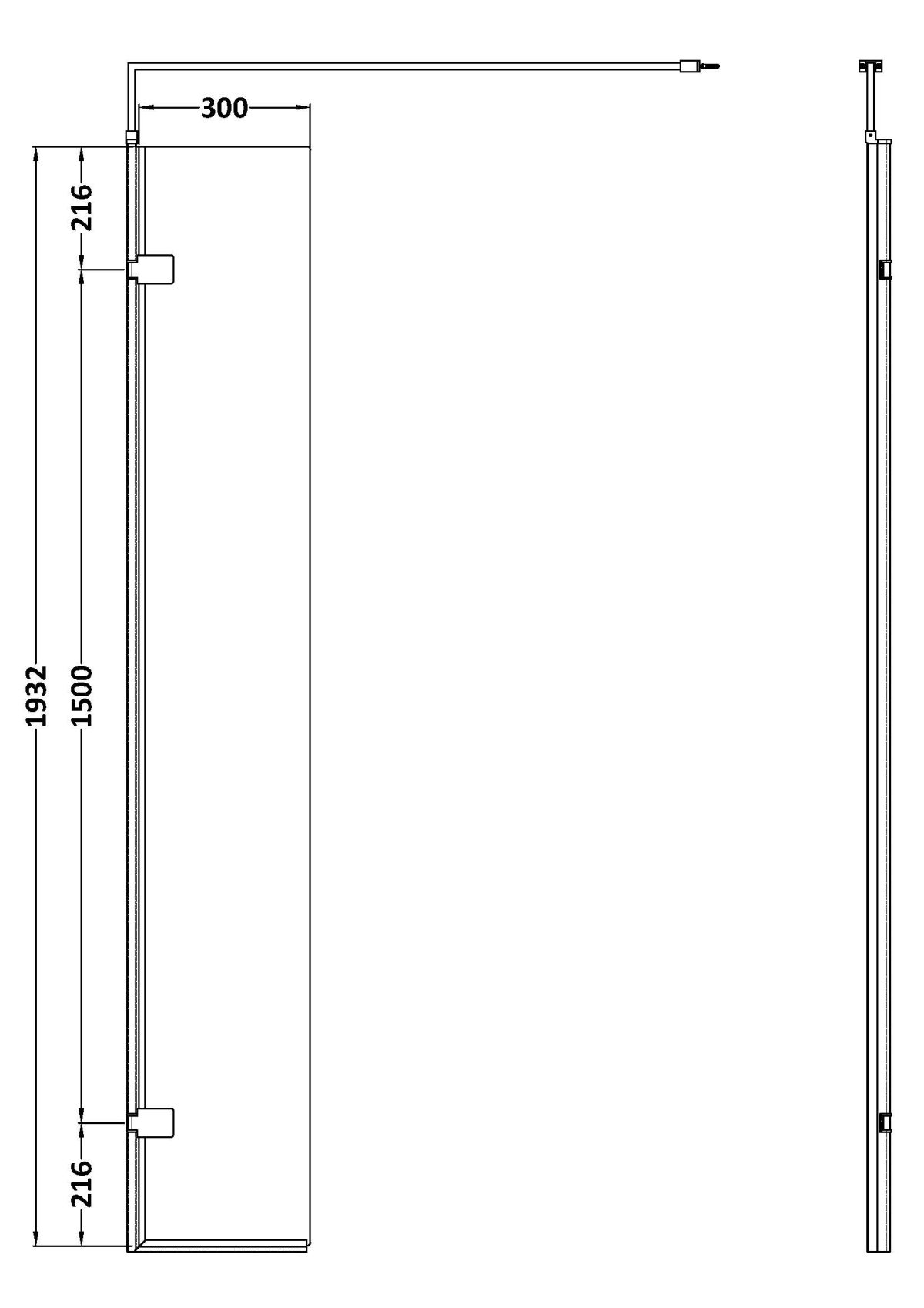 Chrome Wetroom Swing Screen 300 x 1950mm - Image 3