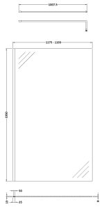 1200mm Wetroom Screen With Black Support Bar - Image 2