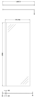 800mm Wetroom Screen With Black Support Bar - Image 2