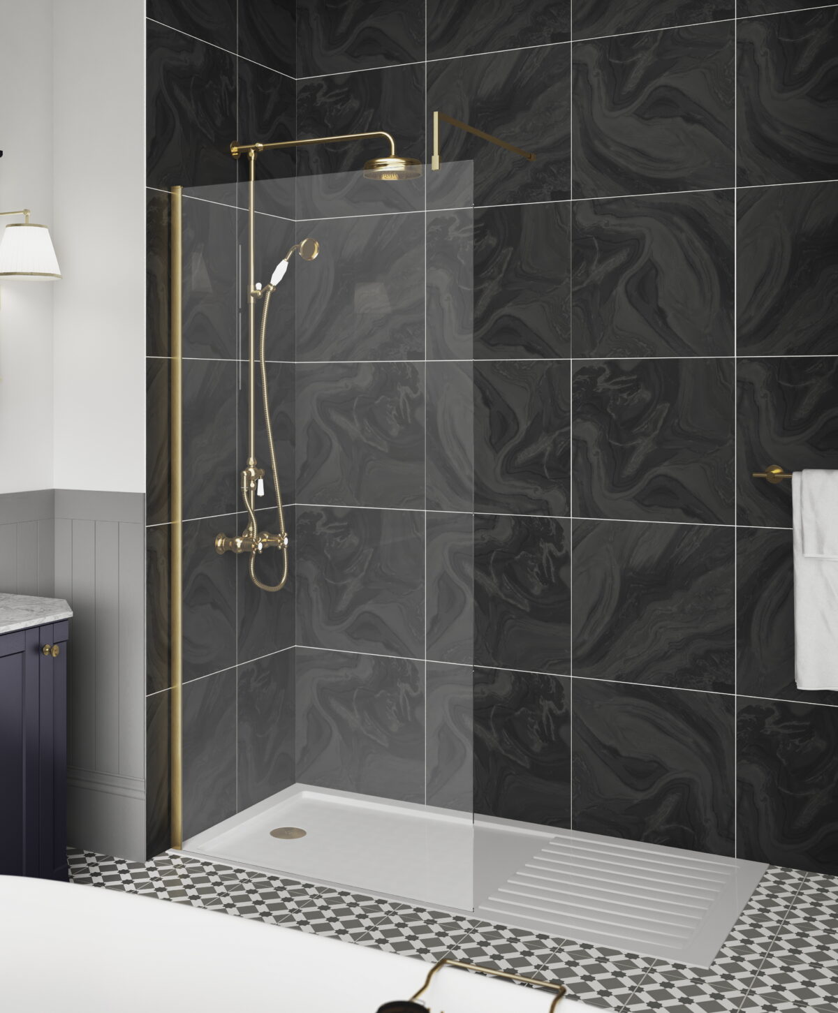 760mm Wetroom Screen With Support Bar - Image 2