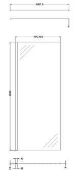 800mm Wetroom Screen With Support Bar - Image 3