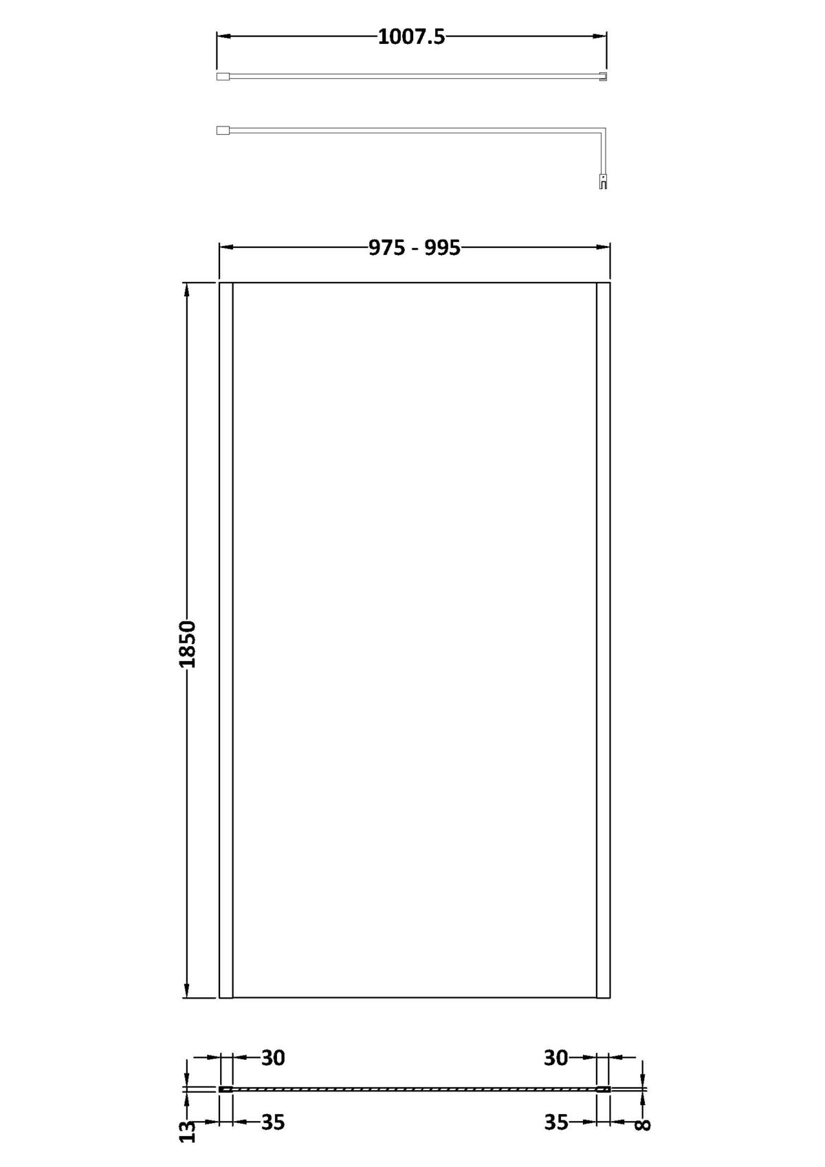 1000mm Outer Framed Wetroom Screen with Support Bar - Image 3