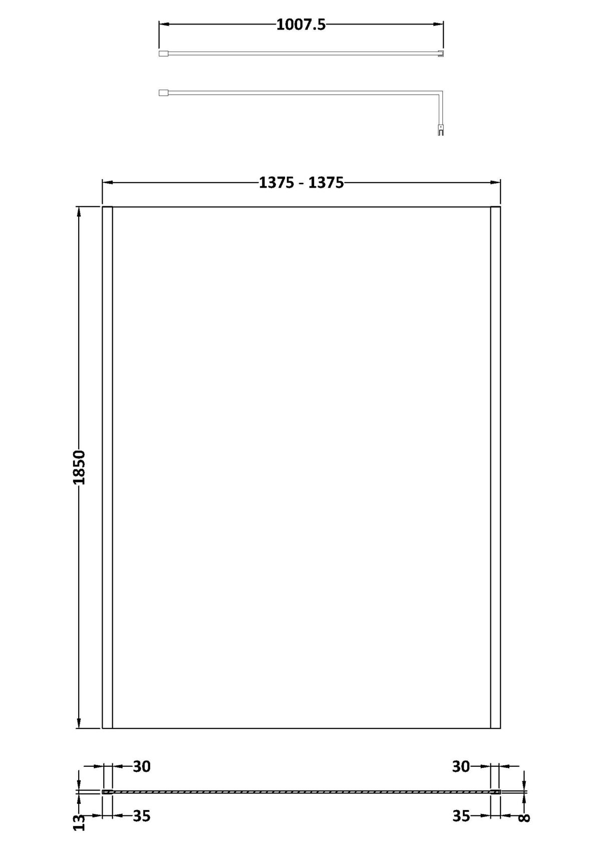 1400mm Outer Framed Wetroom Screen with Support Bar - Image 3
