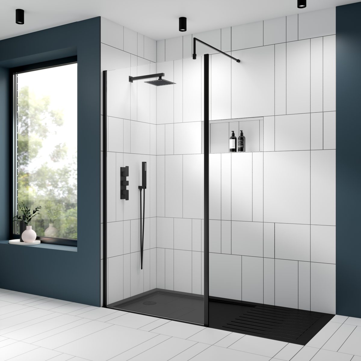 1100mm Outer Framed Wetroom Screen with Support Bar - Image 2