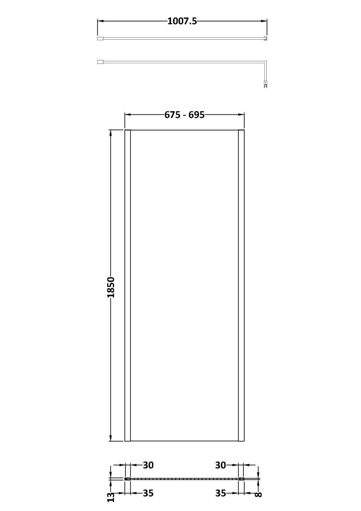 700mm Outer Framed Wetroom Screen with Support Bar - Image 3