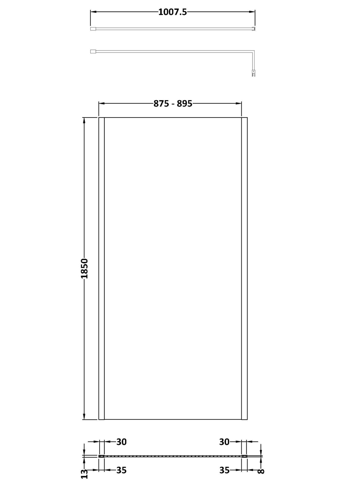 900mm Outer Framed Wetroom Screen with Support Bar - Image 3
