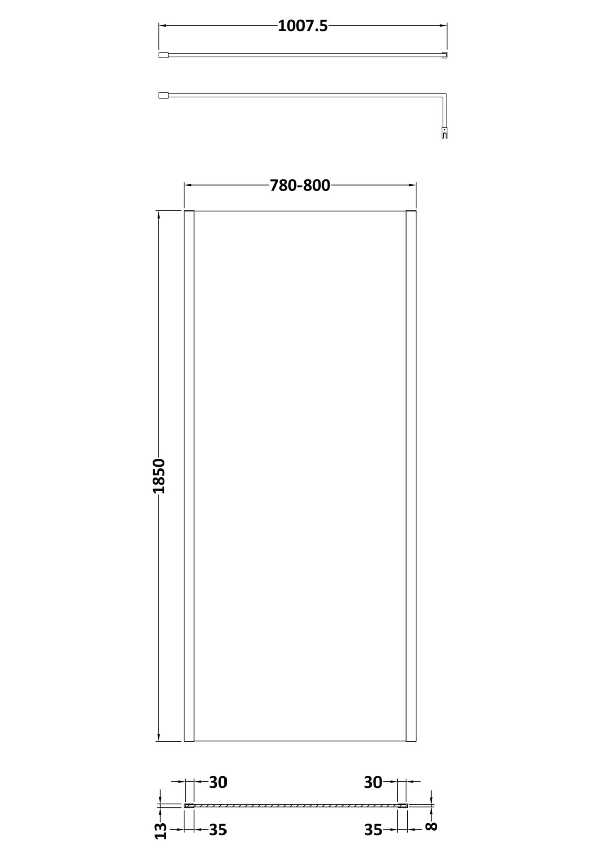 800mm Wetroom Screen Outer Frame 1850x8mm - Brushed Pewter - Image 2