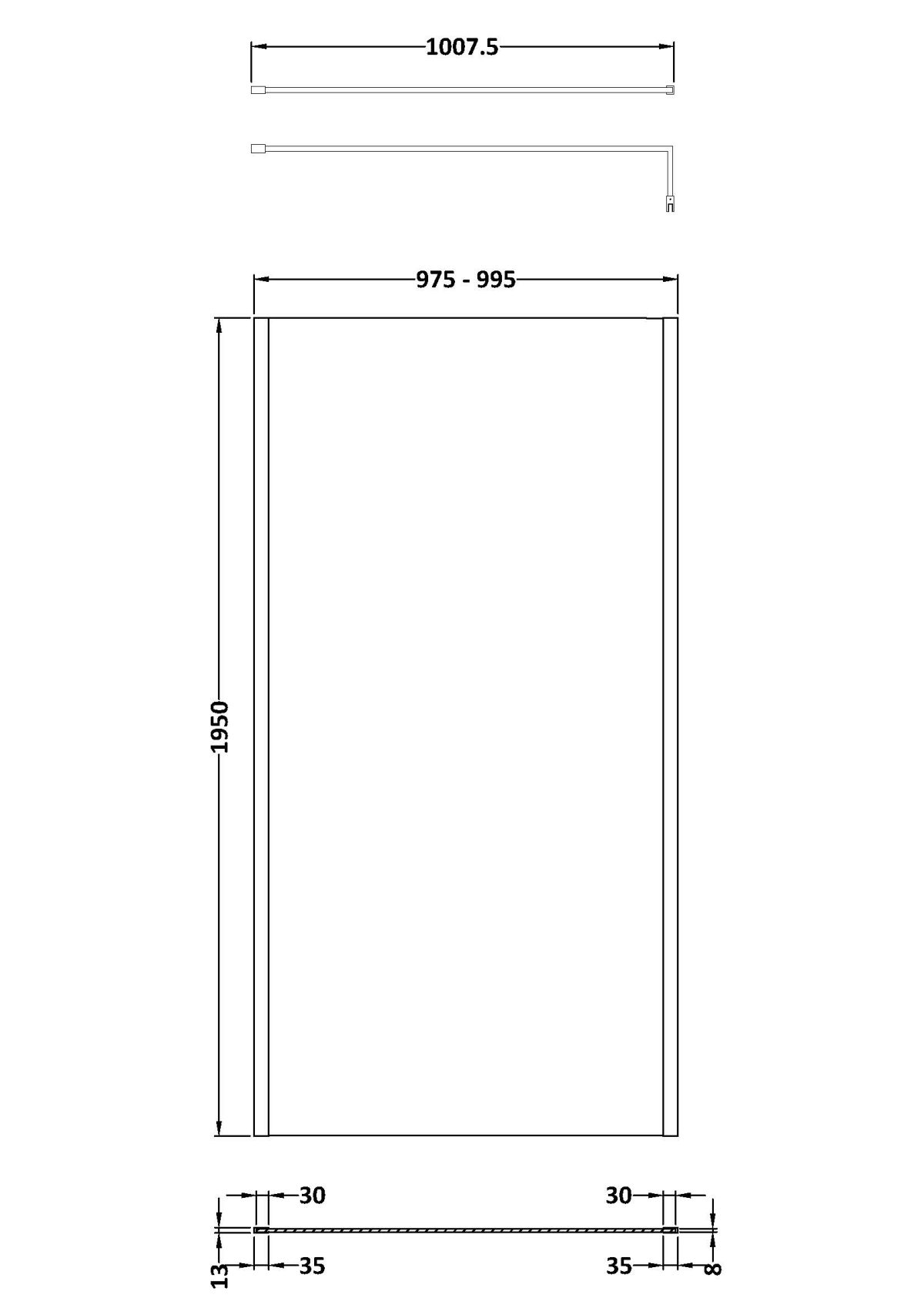 1000mm Outer Framed Wetroom Screen with Support Bar - Image 2