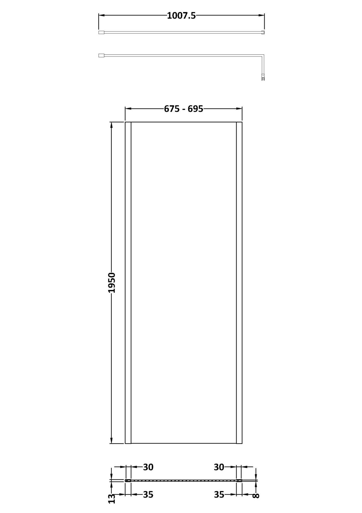 700mm Outer Framed Wetroom Screen with Support Bar - Image 2