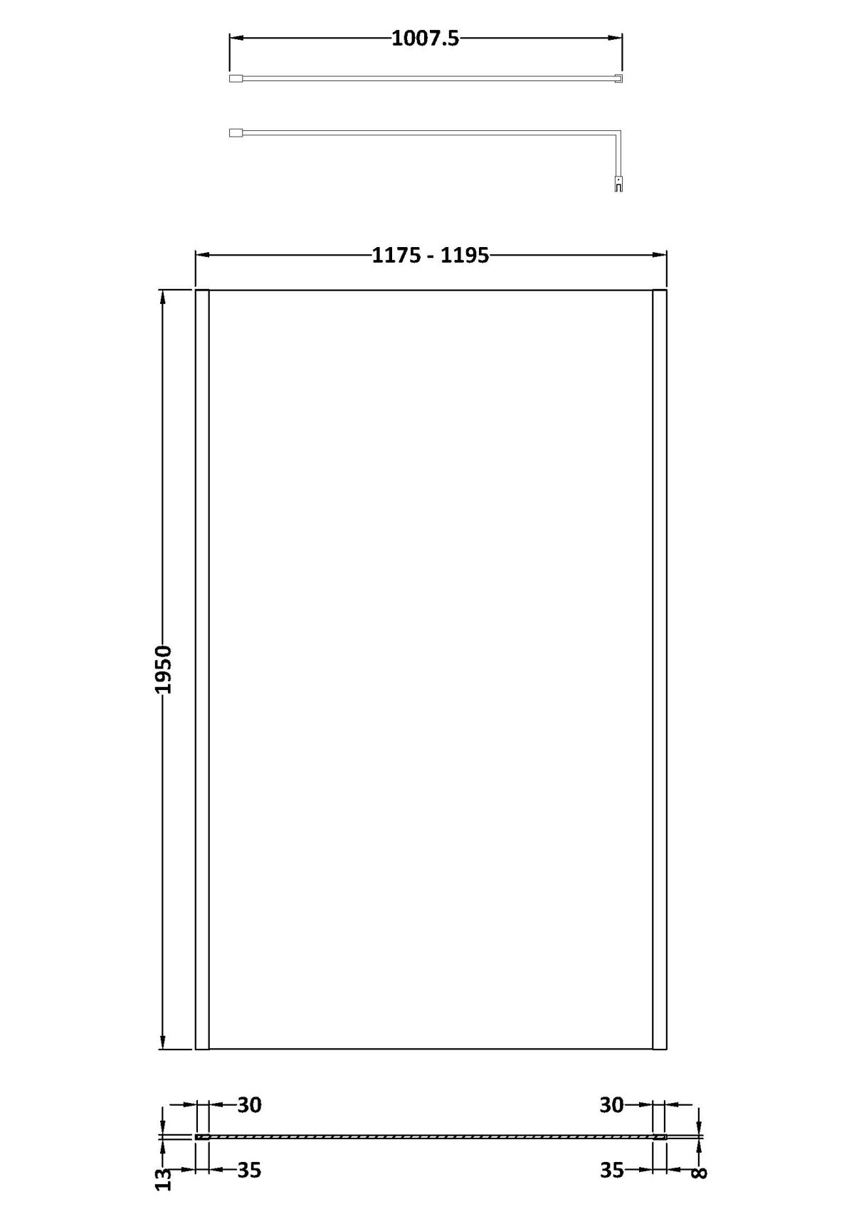 1200mm Outer Framed Wetroom Screen with Support Bar - Image 2
