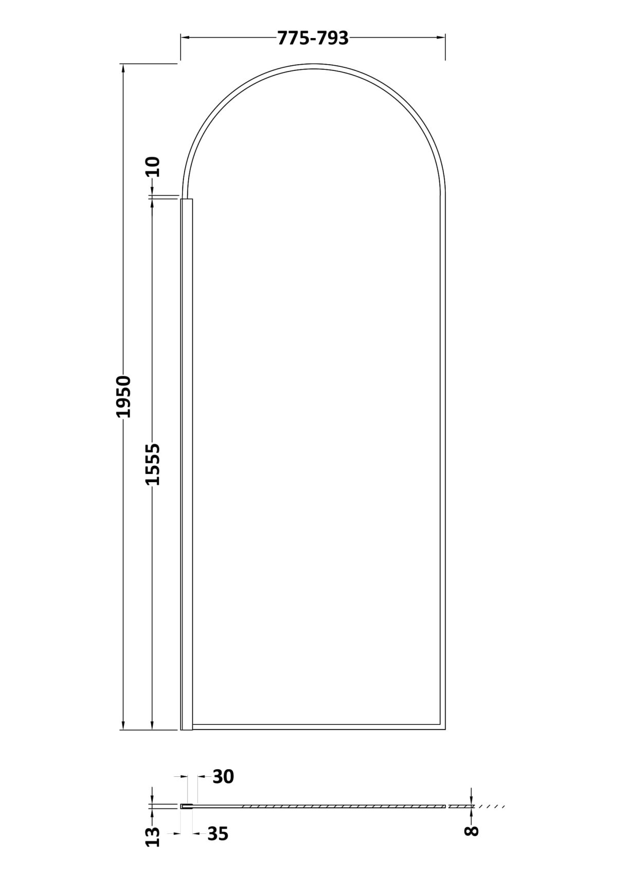 800mm Arched Wetroom Screen - Image 3