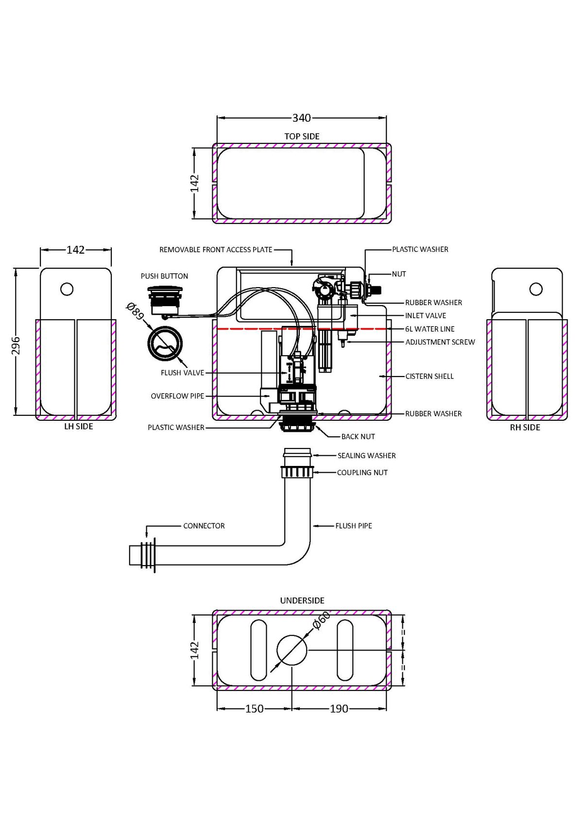Pneumatic Dual Flush Universal Access Concealed Cistern - Image 3