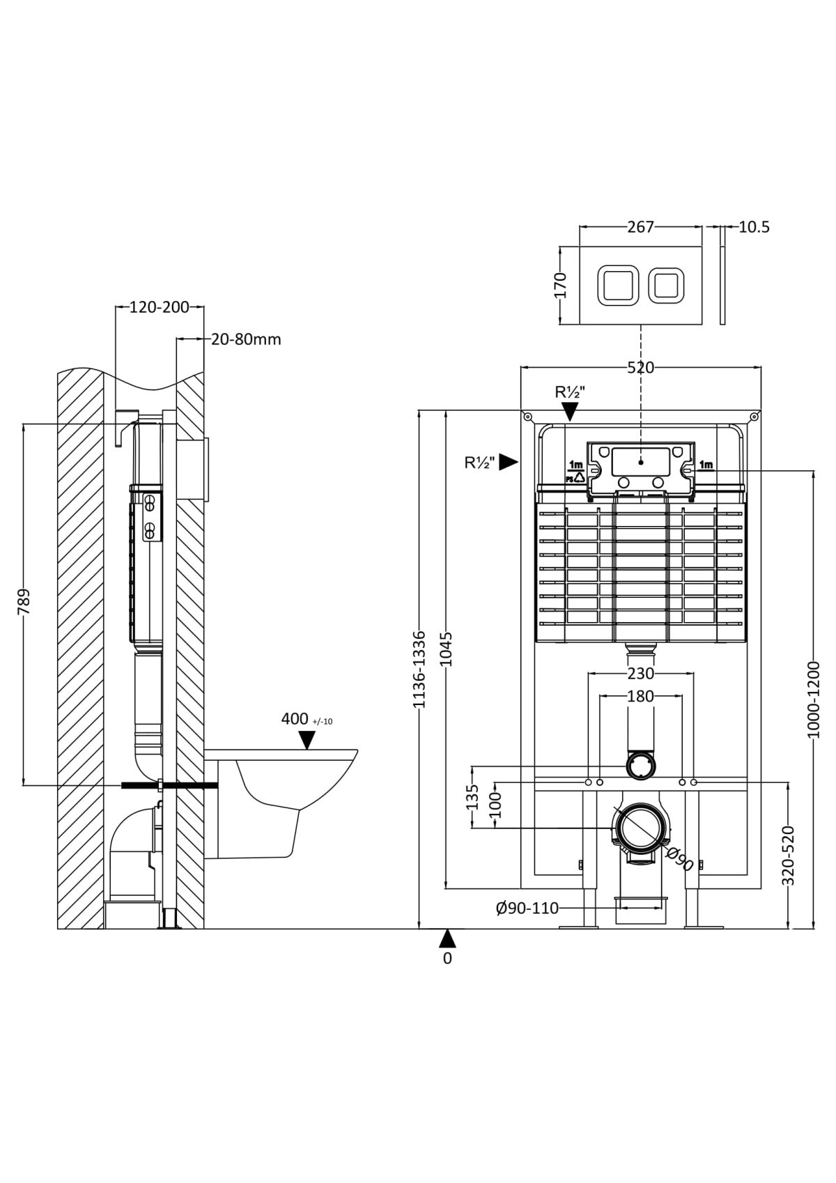 Dual Flush Concealed Cistern Frame Square Plate - Image 2