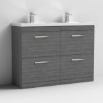 1200mm Floor Standing Gloss White 4 Drawer Vanity Unit With Twin Polymarble Basin - Image 3