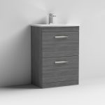 Floor Standing 2 Drawer Vanity With Curved 1 Tap Hole Basin 600mm - Image 3