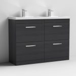 1200mm Floor Standing Gloss White 4 Drawer Vanity Unit With Twin Polymarble Basin - Image 4
