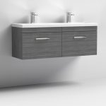 1200mm Wall Hung Cabinet With Double Ceramic Basin - Image 3