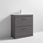 800mm Gloss White Floor Standing 2 Drawer Vanity Unit With Basin - Image 2