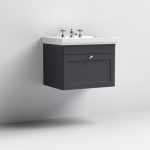 600mm Wall Hung 1-Drawer Vanity & Basin 3TH - Image 3
