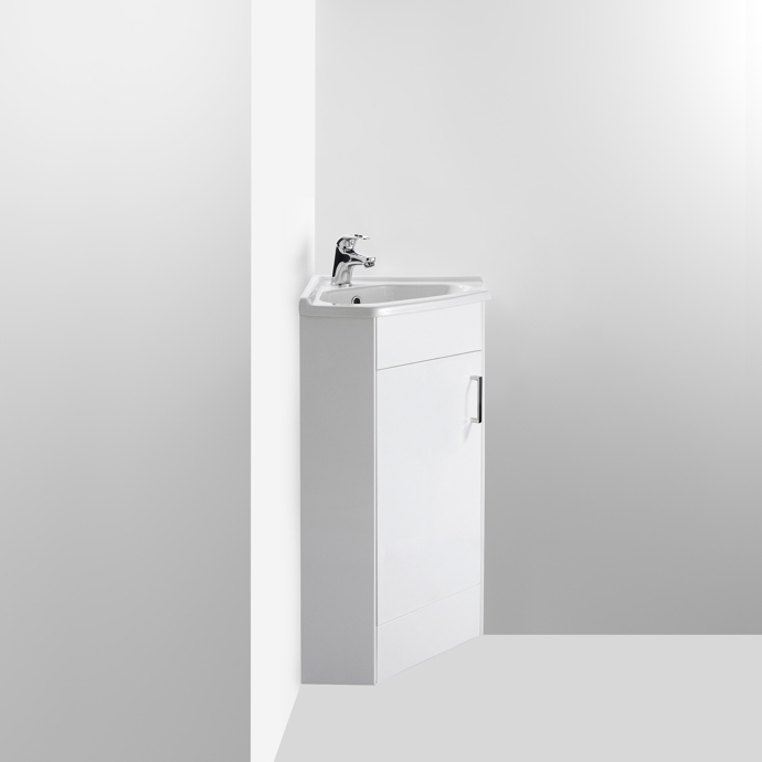 CU001-Mayford-nuie-web.jpg 1 Door Corner Cabinet & Basin White Gloss - Image 1