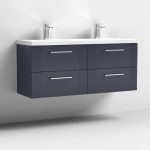 1200mm Wall Hung 4 Drawer Vanity Twin Ceramic Basin - Image 3