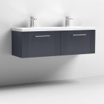 1200mm Wall Hung 2 Drawer Vanity Twin Ceramic Basin - Image 3