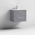 600mm Wall Hung 2 Drawer Vanity Minimalist Basin - Image 2
