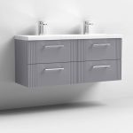 1200mm Wall Hung 4 Drawer Vanity Twin Ceramic Basin - Image 2