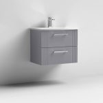 600mm Wall Hung 2 Drawer Vanity Curved Basin - Image 2