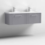 1200mm Wall Hung 2 Drawer Vanity With Twin Polymarble Basin - Image 2