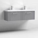 1200mm Wall Hung 2 Drawer Vanity Twin Ceramic Basin - Image 2