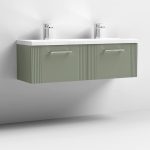1200mm Wall Hung 2 Drawer Vanity Twin Ceramic Basin - Image 5