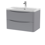800mm Wall Hung 2 Drawer Vanity & Thin Edge Ceramic Basin - Image 2
