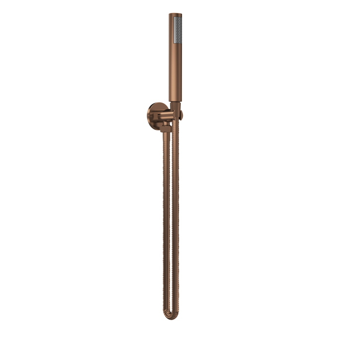 A15263-nuie-web.png Round Brushed Bronze Shower Handset with Outlet Elbow, Parking Bracket & Flex - Image 1