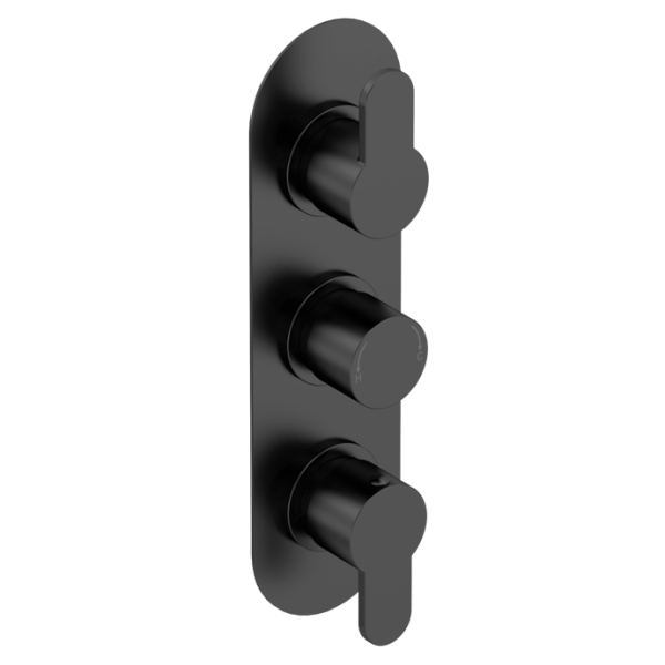 Arvan Matt Black Triple Thermostatic Shower Valve With Diverter-3 outlet