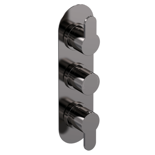 Arvan Brushed Pewter Triple Thermostatic Shower Valve With Diverter-3 outlet