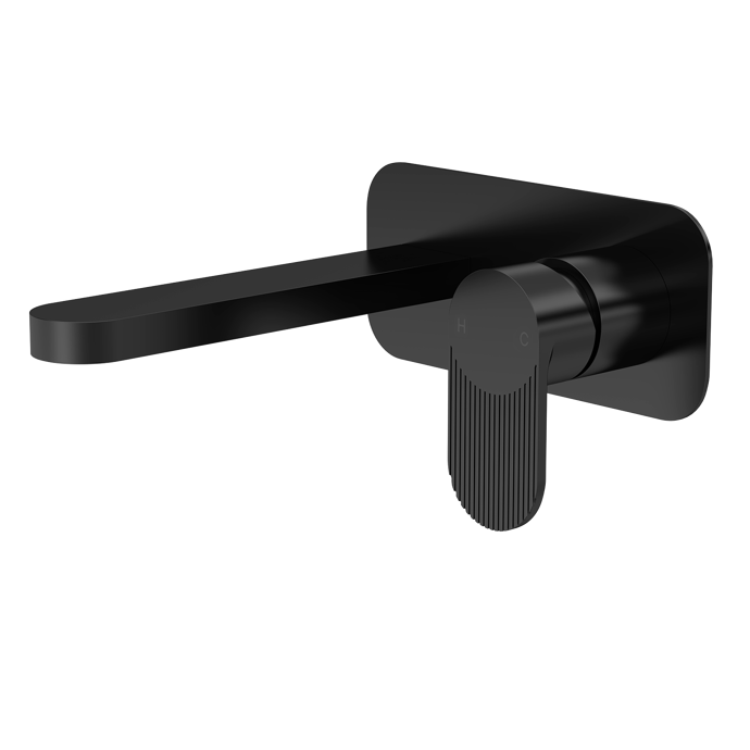 BIN428F-nuie-web.png Cyprus Matt Black 2TH Basin Mixer Wall Mounted, With Plate - Image 1