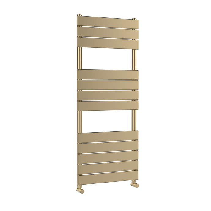 HL835-nuie-web.png Piazza Brushed Brass Towel Rail 12 Flat Panels H1213 x W500mm - 1911 Btu/Hr - Image 1