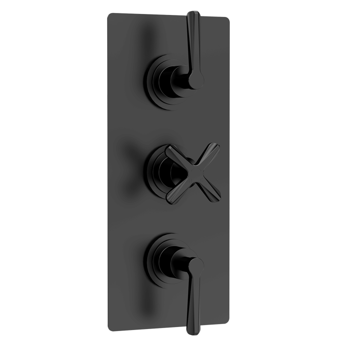 cll4023-showers-nuie-web.png Aztec Matt Black Triple Thermostatic Shower Valve With Diverter-3 Outlet - Image 1