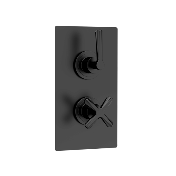 Aztec Matt Black Twin Thermostatic Shower Valve With Diverter-2 Outlet