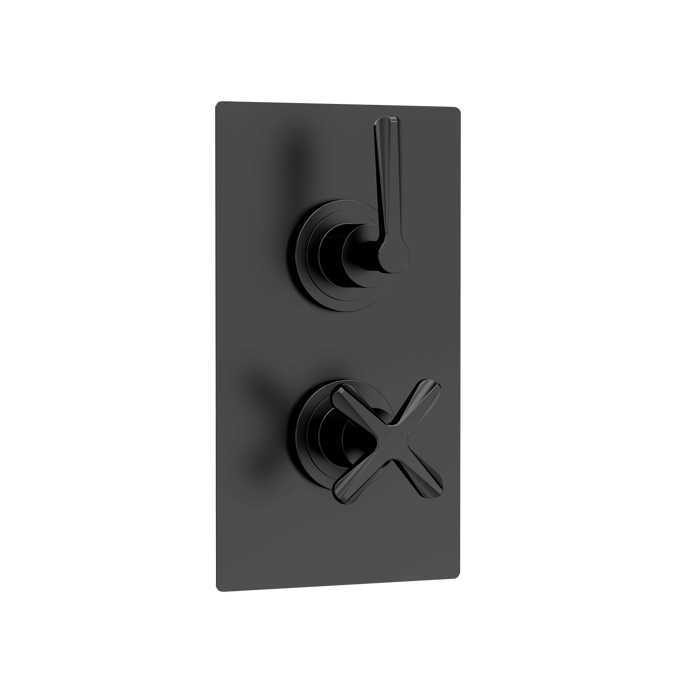 cll4210-showers-nuie-web.png Aztec Matt Black Twin Thermostatic Shower Valve-1 Outlet - Image 1