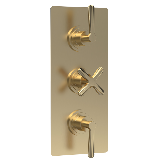 cll8023-showers-nuie-web.png Aztec Brushed Brass Triple Thermostatic Shower Valve With Diverter-3 Outlet - Image 1
