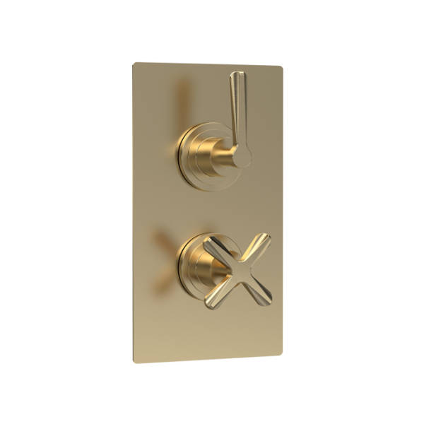 Aztec Brushed Brass Twin Thermostatic Shower Valve With Diverter-2 Outlet