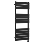 Electric Heated Black Towel Rail With Flat Panels, 12 Panels,