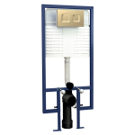 Dual Flush Concealed WC Cistern with Wall Hung Frame, Flush Plate with Square Buttons-Brass