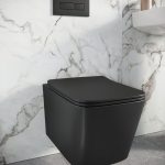 RIVIERA RIMLESS SQUARE WALL HUNG PAN MATTE BLACK INCLUDING SOFT CLOSE SEAT