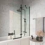 Black Square 900mm Pivot Bathscreen inc Fixed Panel
